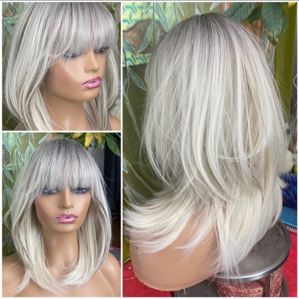 BACK IN Light Ash white blonde mixed rooted Layered wig